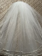 Ivory Fingertip Tulle Net Wedding Veil with Pearl Accents Comb