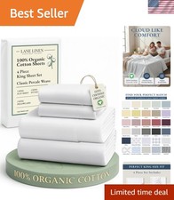 Deep Pocket King Fitted Sheets - 100 Organic Cotton with Envelope Pillowcases