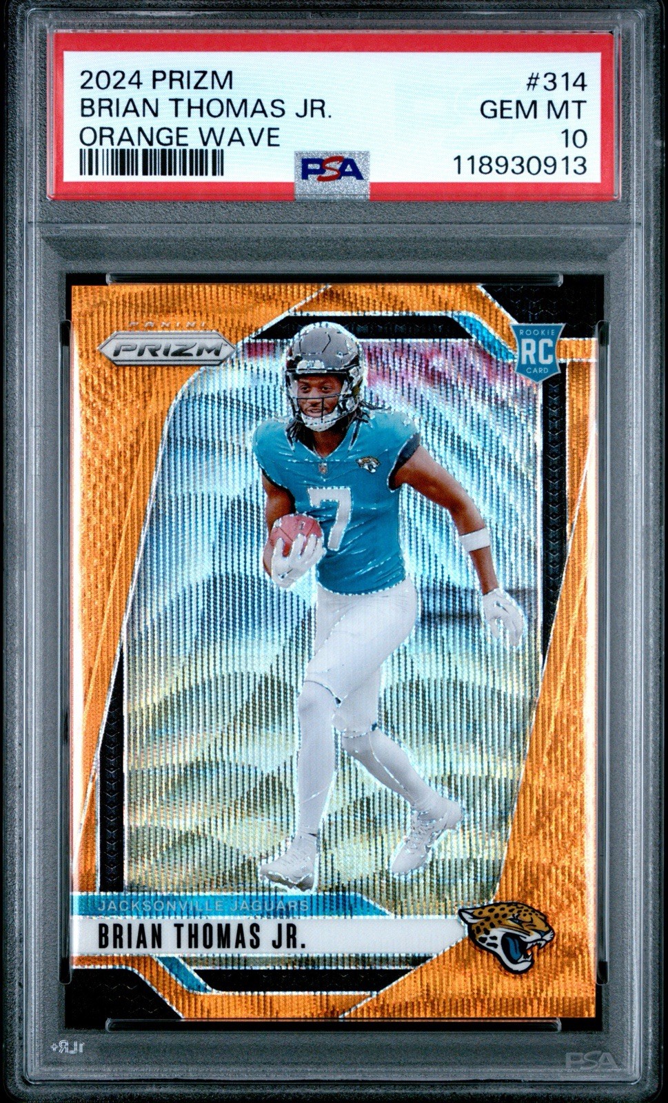 2024 Panini Prizm  Rookies Brian Thomas Jr. #314 Orange Wave Prizm /60 RC PSA 10