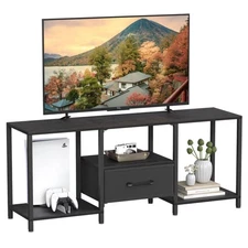 TV Stand with Fabric Drawer for 55 Inch TV, Entertainment Center with Open Sh...