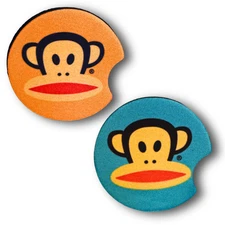 Retro Paul Frank Julius Monkey Car Coasters Set of 2 – Orange & Teal Cup Holder