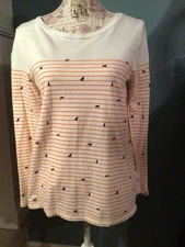 Loft W-M Fun Top Orange Stripes with Kitties All Over