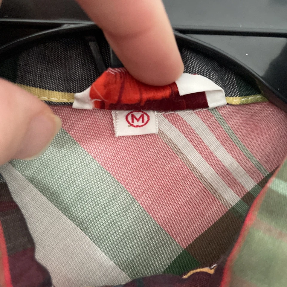 Blusa Top Mujer Esquina Informal Rojo Cuadros Mediana Algodón De Colección Años 60 Manga Larga Foto 3 de 4