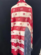 Patriotic neck scarf 75 x 44 red white blue fruit flag pattern polyester fringe