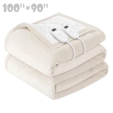 Electric Blanket King Size,Flannel and Shu Velveteen Heated Blanket with 10 Heat