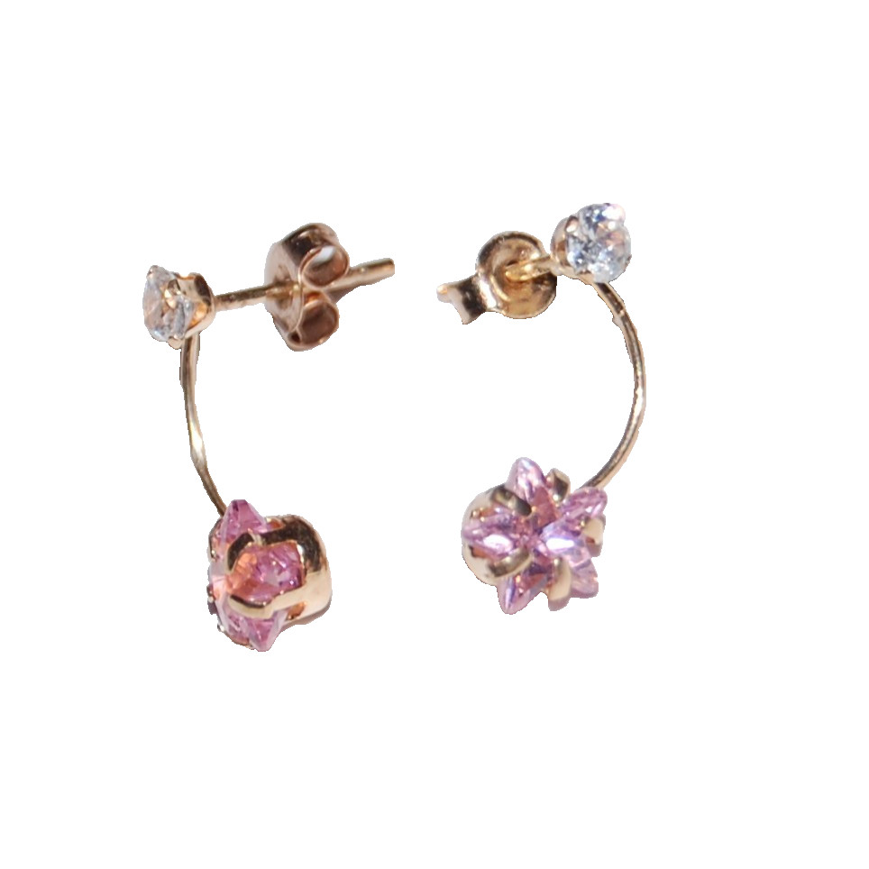 10K Solid Yellow Gold Studs Climber Earrings Cubi… - image 6