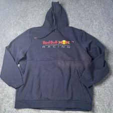 Red Bull Racing Team Hoodie Sweatshirt Mens L Navy Blue Cotton Blend Hooded