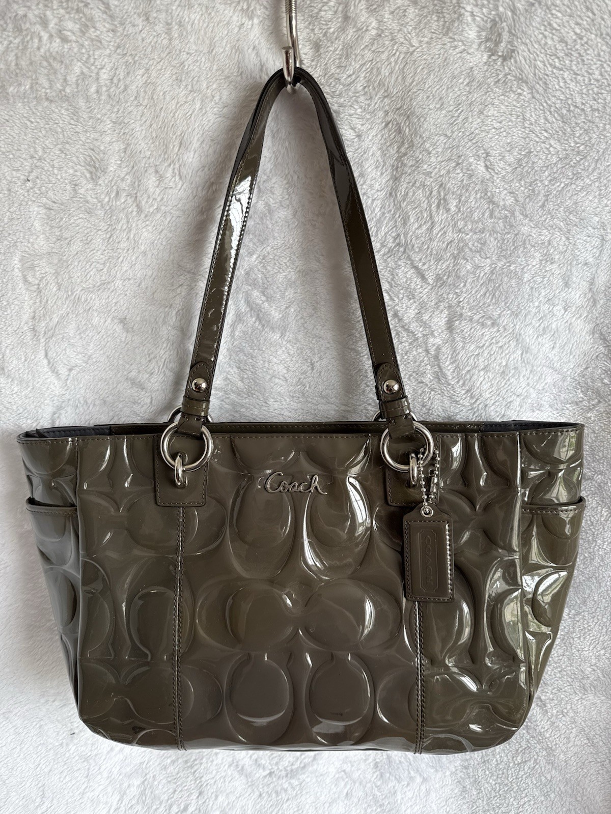 Coach Signature C Patent Leather Tote with Embossed Detail