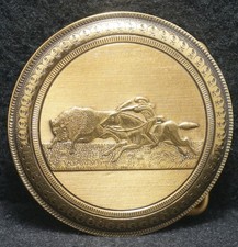 XA17174 NOS VINTAGE 1990  BUFFALO HUNTER  ANIMAL MENS BRASS BELT BUCKLE