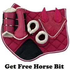 Equestrian Horse Saddle Pad Set Matching Fly Veil, Brushing Boots & Bell Boots
