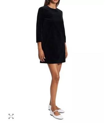 Theory Three Quarter Sleeve Velvet Mini Dress in Black size 00 NWT $395