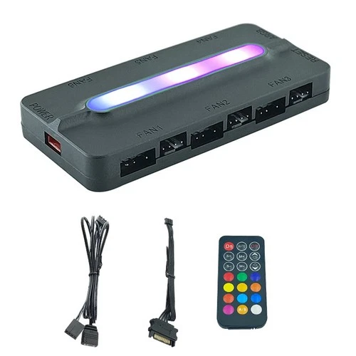 5V/3Pin ARGB 4Pin Fan PWM HUB 1To6 Music Rhythm Temperature Controller Aura6810