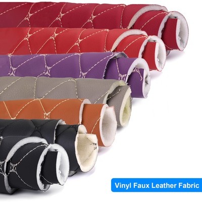 Soft Quilted Diamond PU Faux Leather 6mm Foam Back Fabric Car Upholstery By Yard