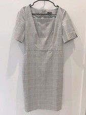 Ann Taylor NWT The Elbow Sleeve Square Neck Dress In Light Grey Plaid Workwear