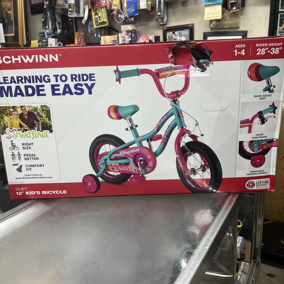 Schwinn Duet 12" Girls Bike w/ Training Wheels Teal Blue  Toddler Beginner Bike - Image 3 of 4