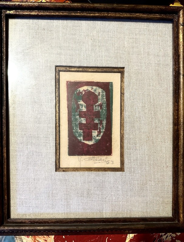 Vintage  Mid Century Modern Art by Raul Cattelani Art Signed Dated 63 MCM Art