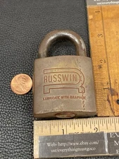 VTG Russwin Brass Padlock # 101 Lubricate w/ Graphite Red Hardened Steel Shackle