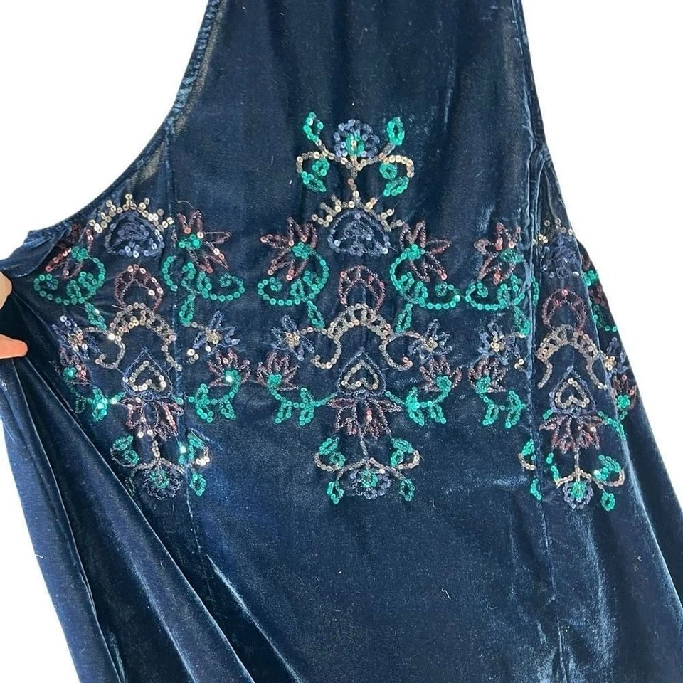 Free People Mini Dress Womens M Dark Blue Velvet Sequin High Neck Glamorous - Image 3 of 4