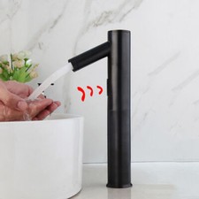 Black Tall Bathroom Basin Faucet Automatic Touchless Sensor Deck Mount Mixer Tap