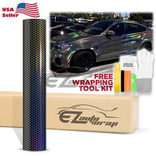 Hex Holographic Black Rainbow Chrome Car Vinyl Wrap Sticker Decal Sheet Film Diy