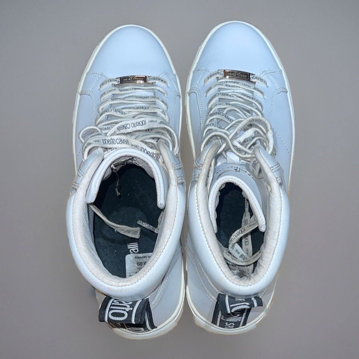 Roberto Cavalli Men's White Textured Leather High Top