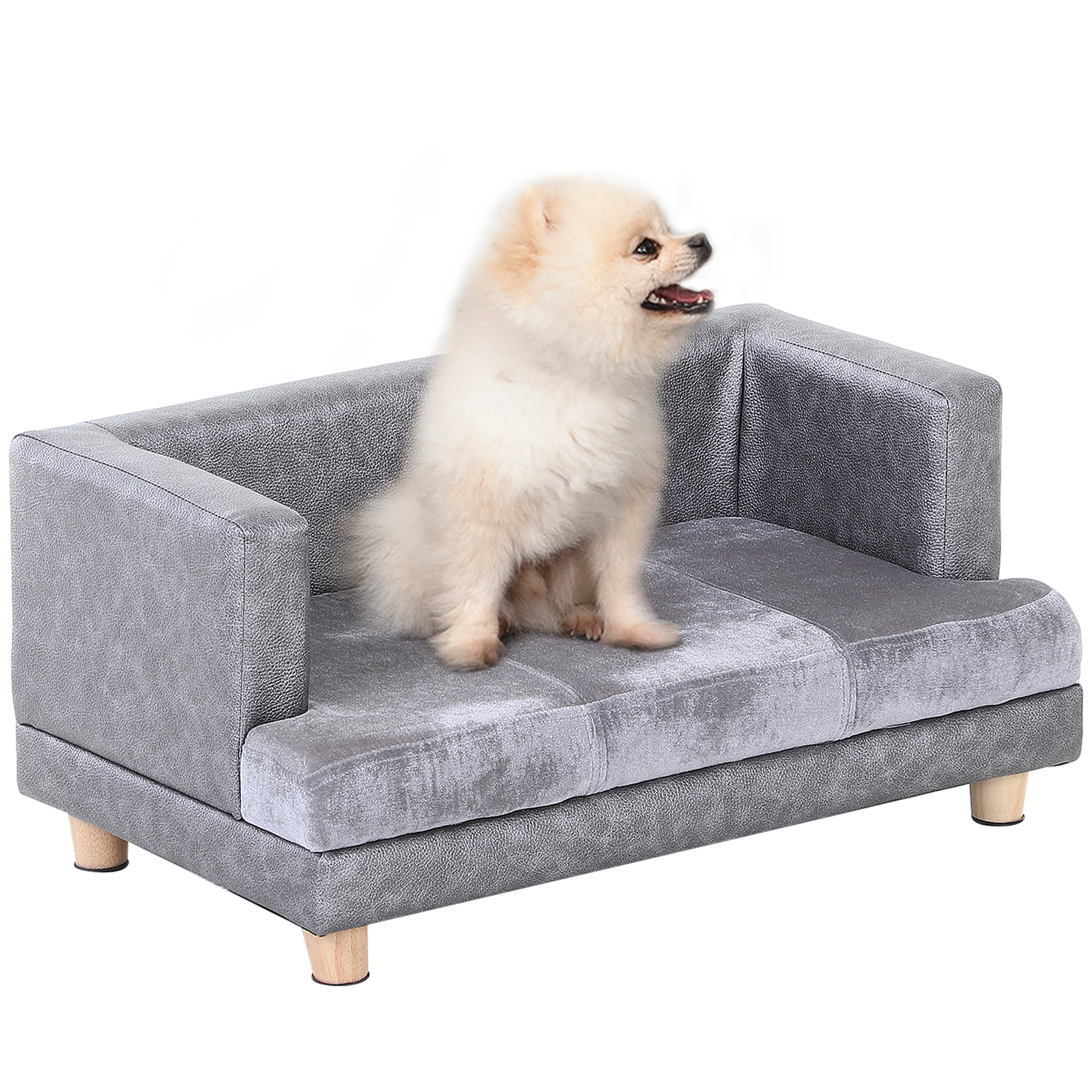 PAWHUT Dog Sofa Bed Kitten Couch Lounge for Small Sized Dogs Soft Padded in Grey - Image 3