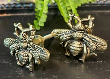 TWO; Rustic Antique Gold BEE Knob Drawer Pull Metal Hardware Nature Bumble Bee