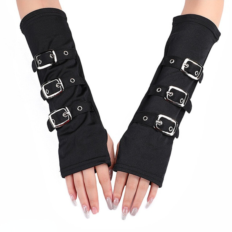 Lady Fingerless Gloves Long Buckle Punk Rock Party Cosplay