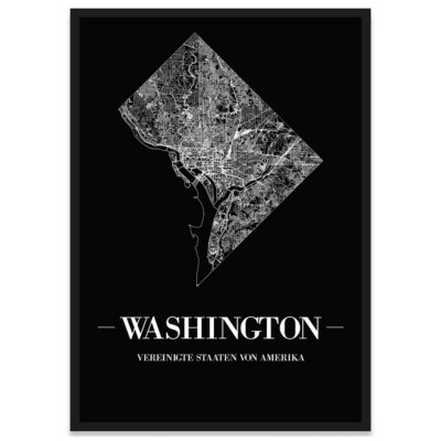 JUNIWORDS Stadtposter, Washington, Schwarz, Kunstdruck Plan Map