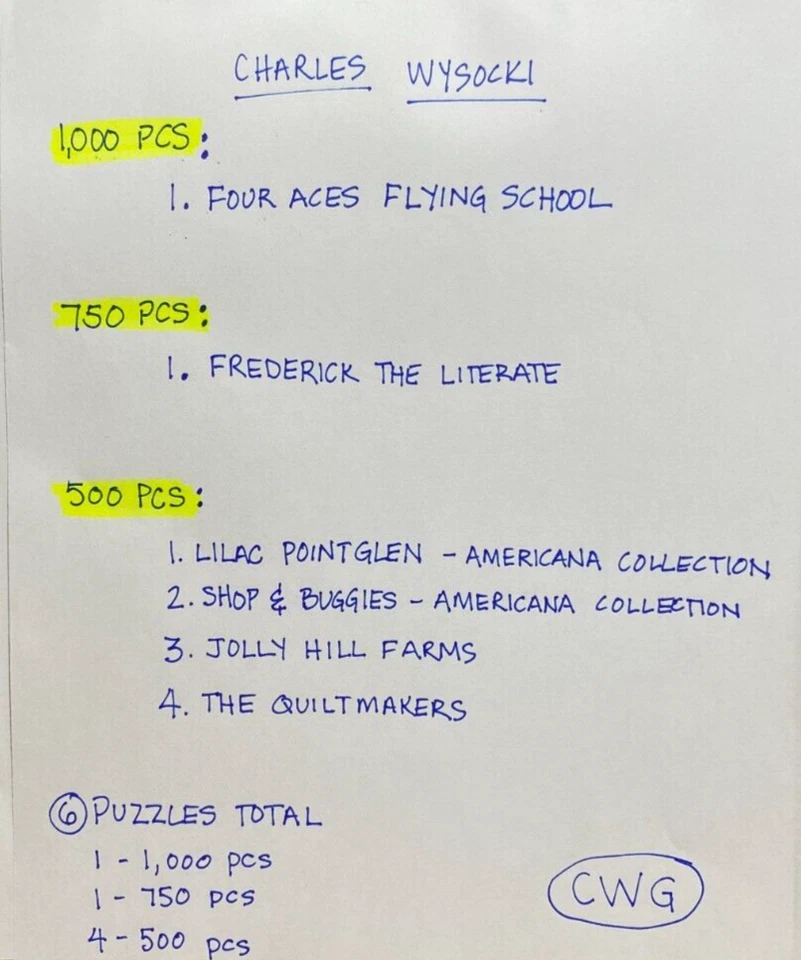 LOT OF 6 - CHARLES WYSOCKI - BUFFALO - 500 750 1000 PC PIECES  - JIGSAW PUZZLES - Image 2 of 4