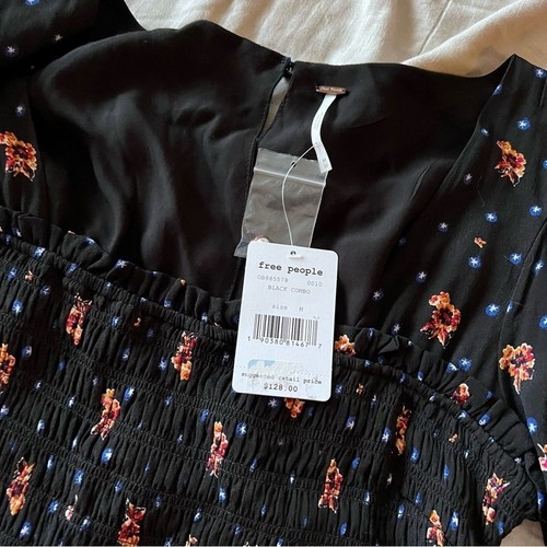 Abito casual piccolo FREE PEOPLE nero due facce fumè floreale combo nuovo con etichetta - Foto 8 di 8