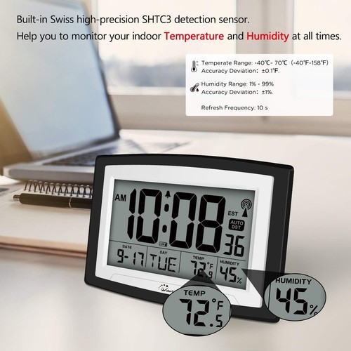 WallarGe Atomic Clock with Indoor Temperature and Humidity, 12.5 Inch Self-Se... - Picture 4 of 6