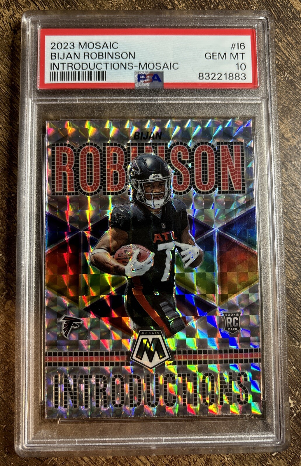 Bijan Robinson 2023 Mosaic Introductions RC Silver Mosaic Prizm PSA 10 Falcons