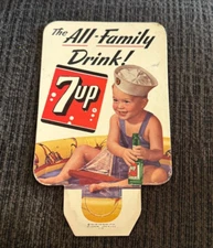 EARLY 7UP SEVEN UP SODA POP BEVERAGE SOFT DRINK CARDBOARD BOTTLE TOPPER SIGN