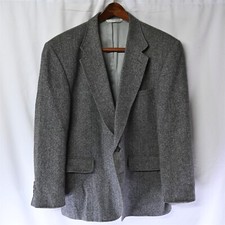 Vtg Lands' End 44R Gray Herringbone Tweed 2 Btn Blazer Suit Jacket Sport Coat