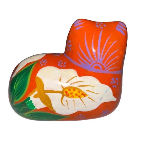 Painted Folk Art Pottery Cat Terracotta Orange Purple Calla Lilly Mexico? - Picture 2 of 8