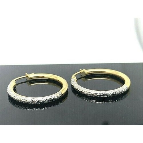 Hoops Earrings 10k Gold Two Tone 25mm Women's Dangle 2.5mm Wide Lightweight - Picture 6 of 12