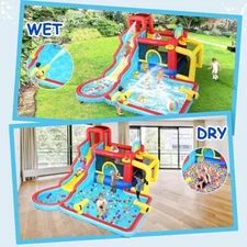 Water Slide Park Bounce House with 2 Water Gun & Air Blower for Kids Summer Time