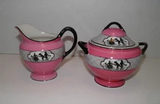 Baker & Company England Silhouette Creamer & Sugar Bowl Pink 1930's GUC HTF