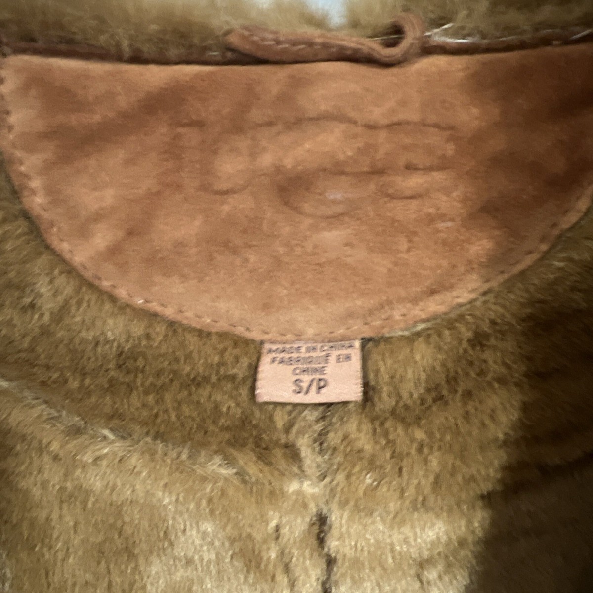 UGG Ladies Suede Leather Brown Bomber Jacket w/ Hood, Soft Faux