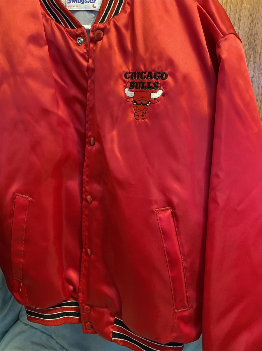 『Swingster』　スタジャン　BULLS 刺繍ロゴ　レッド　【L】 貴重 90s USA製 正規品 Swingster NBA CHICAGO BULLS スウィング