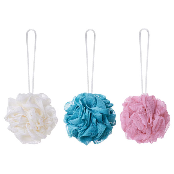 Pack de 3 soplos de ducha de baño Ikea ÅBYÅN, esponja, cepillo de malla, fregador corporal, 3 colores