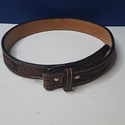 Mens WESTERN Belt HAND TOOLED BROWN Leather Stamped Name Sam 36'' Long