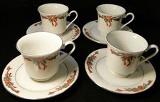 Poinsettia Ribbon Tea Cup Saucer Sets Christmas Fine China Tienshan 4 Excellent