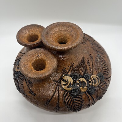 Carma Sand Art pottery vase tri Flower bud Signed Studio Hand crafted Signed MCM