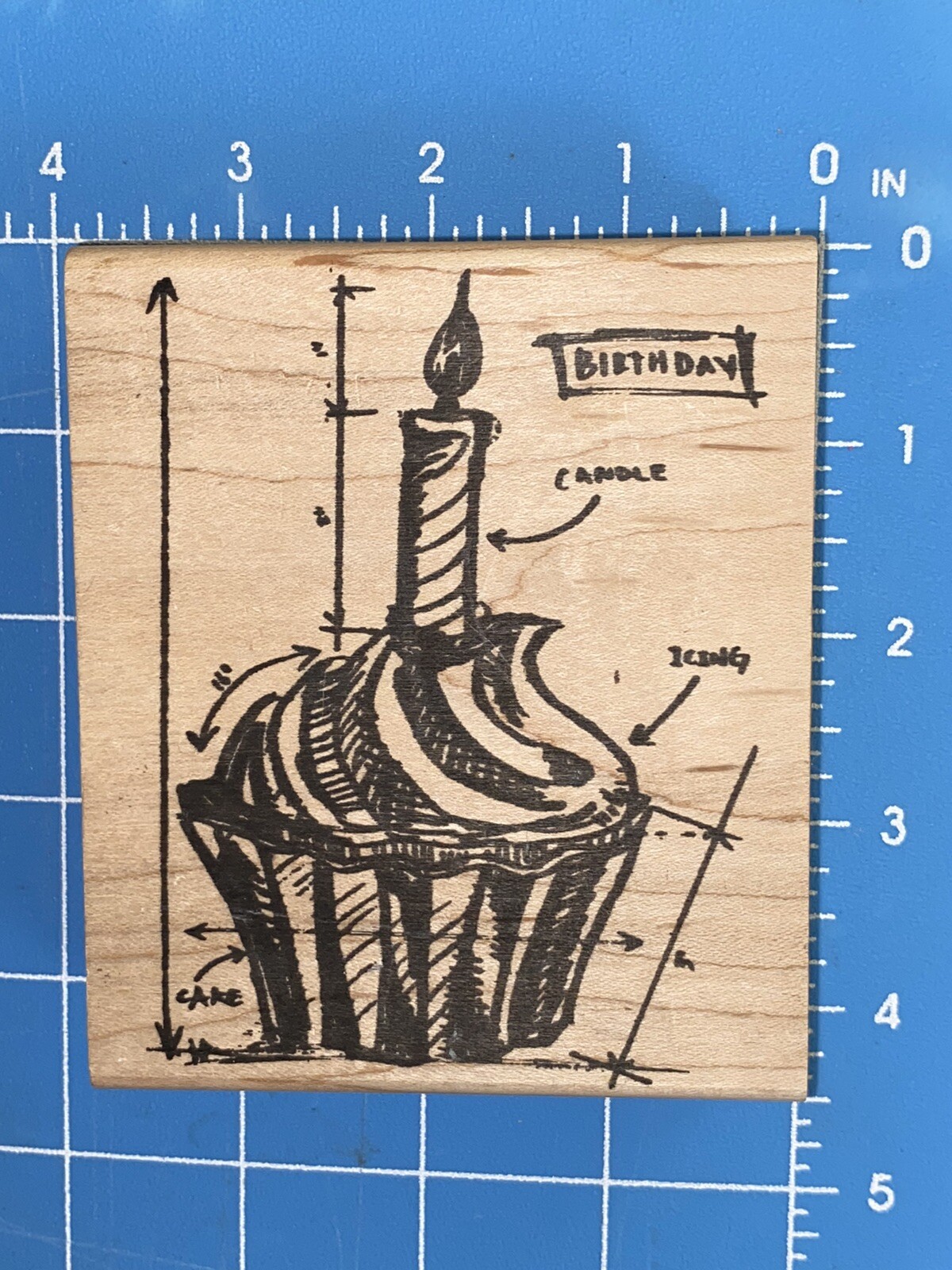 CUPCAKE TIM HOLTZ DIAGRAM BIRTHDAY CANDLE ICING CAKE Wood Mounted Rubber Stamp-image