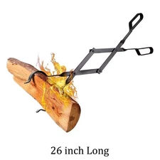 Heavy Duty Campfire Tongs Fireplace Log Grabber Fire Pit Barbecue Tool Grill 26"