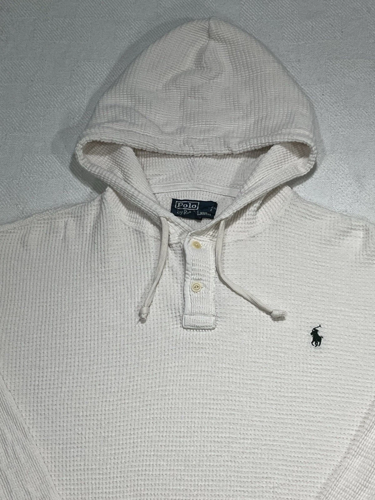 OFF WHITE Polo Ralph Lauren felpa con cappuccio donna media panna Henley waffle maglia maglione termico