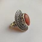 Ancient Vintage Victorian Sterling Silver Ring Jasper Stone Engraved Size 9.5