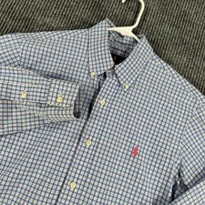 Ralph Lauren Shirt Mens Small Blue Plaid Long Sleeve Button Down Casual Comfort